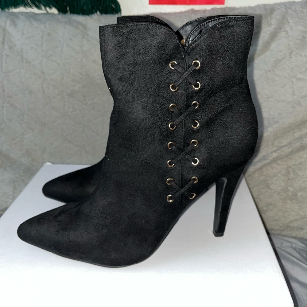 Faux Suede Boots with Lace Detail on Side